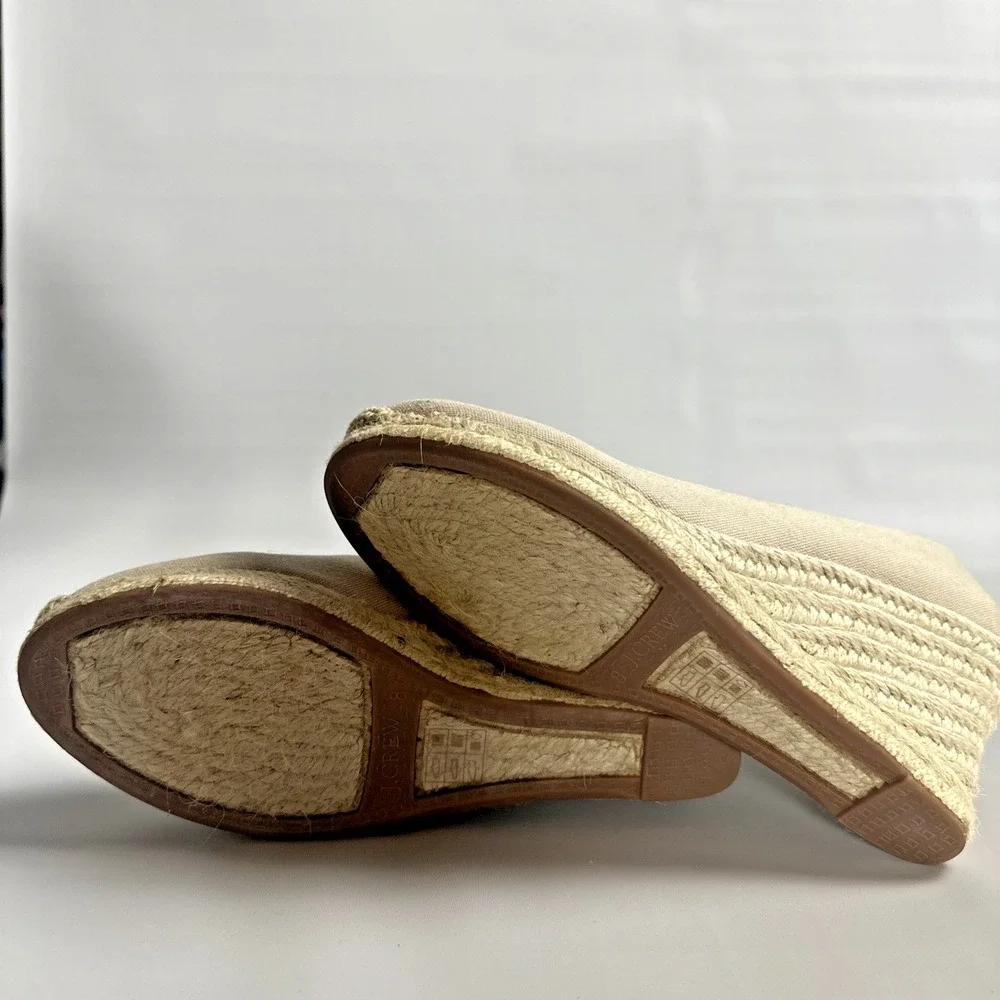 Coastal Grandma Espadrille Wedge Canvas Pumps Neutral J.Crew Size 8 Boho Resort